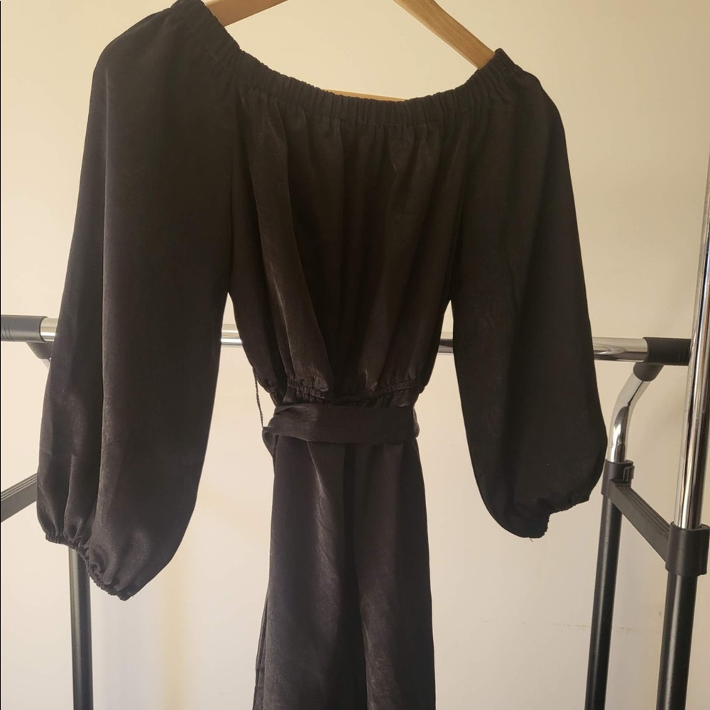 Off the Shoulder Black Satin Romper